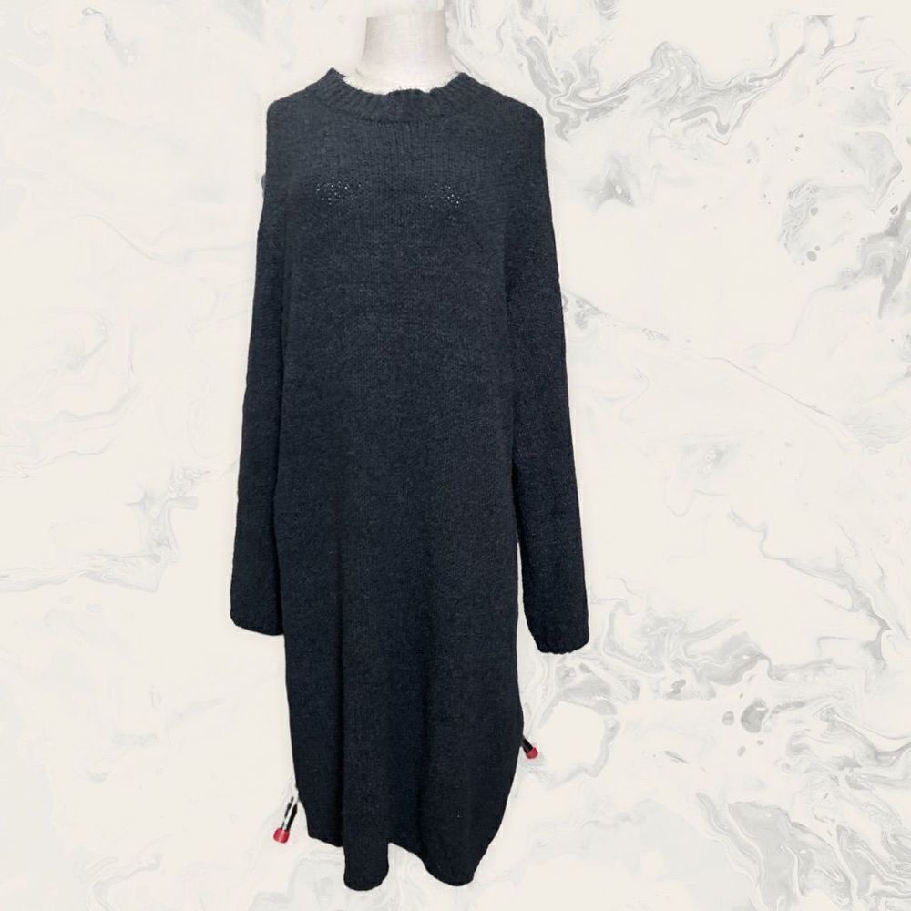 Angie Crewneck Long Sleeve Knit Mini Sweater Dress - Size M - Black